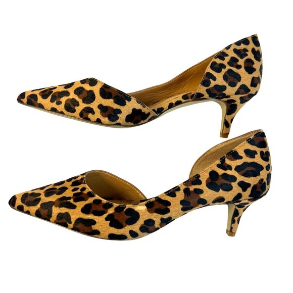 J. Crew Women's Size 5 Leopard Calf Hair Kitten Pointed Toe D'Orsay Pump Heels - Picture 6 of 16